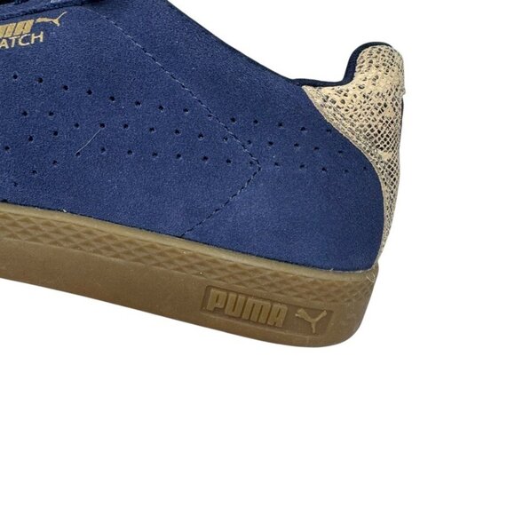 Puma Match Sneakers Women’s Size 7 Navy Suede Gold Snake Detail Gum Sole - Picture 5 of 13